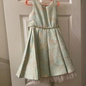 Charming Mint Kids Dress with Lace Overlay